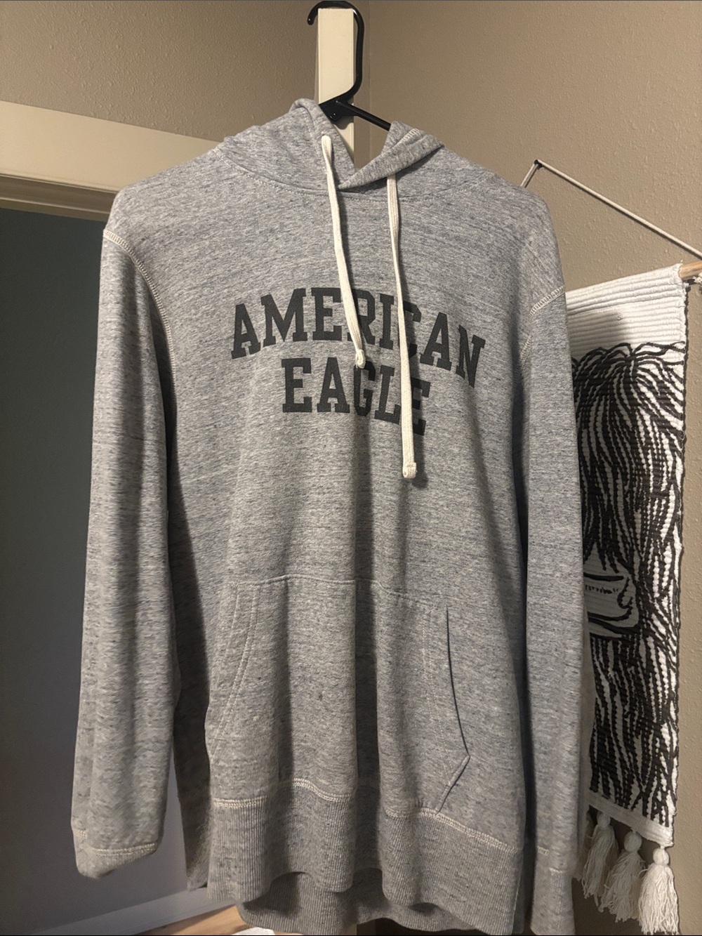 American Eagle Outfitters Light Gray Hooded Pullover with Front Pocket